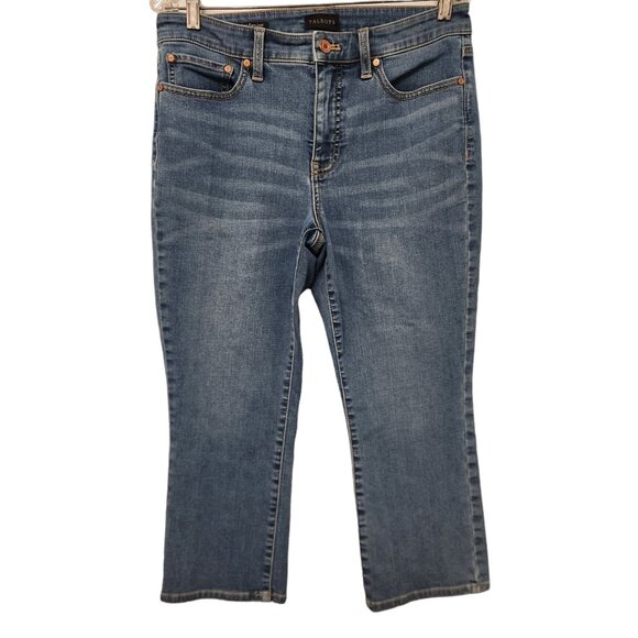 Talbots Jeans Womens 8P Petites Mid-Rise Crop Flare Medium Wash Blue Denim EUC - Picture 1 of 15